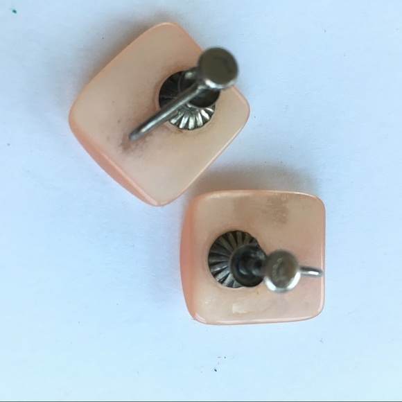 Vintage Sterling Pink Lucite Screw-On Earrings - Picture 3 of 6